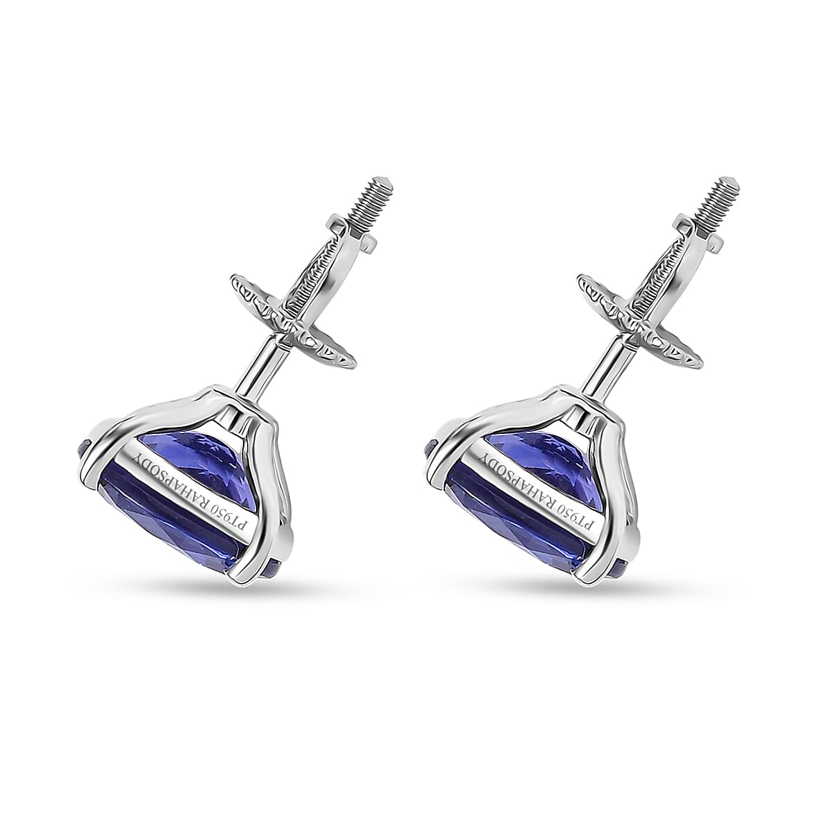 Doorbuster Rhapsody AAAA Tanzanite 4.75 ctw Solitaire Stud Earrings in 950 Platinum (Del. in 10-12 Days) image number 3