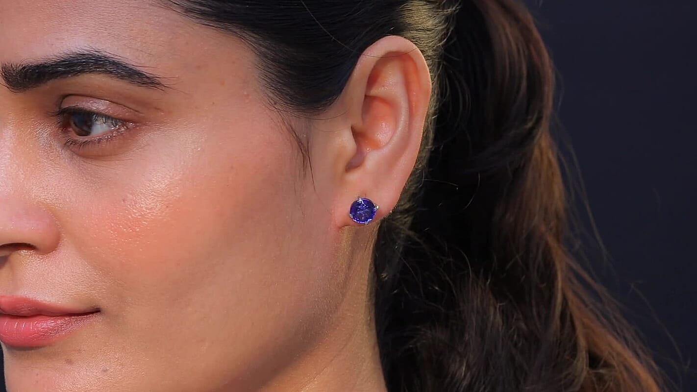 Rhapsody AAAA Tanzanite Solitaire Stud Earrings in 950 Platinum 5.50 ctw