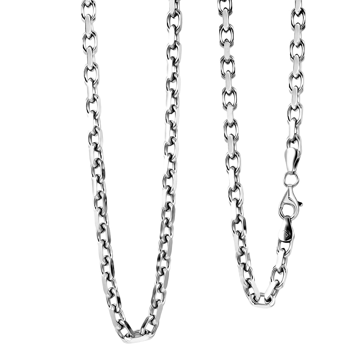 Italian Rolo 4 Lati Forzata Chain Necklace in Rhodium Over Sterling Silver 33.28 Grams 24 Inches image number 0