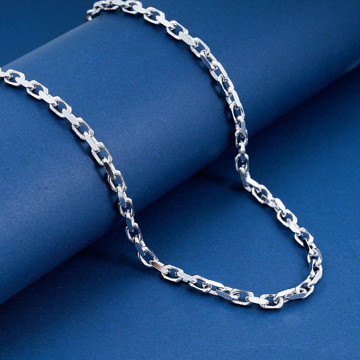 Italian Rolo 4 Lati Forzata Chain Necklace in Rhodium Over Sterling Silver 33.28 Grams 24 Inches image number 1