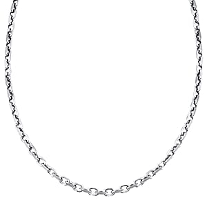 Italian Rolo 4 Lati Forzata Chain Necklace in Rhodium Over Sterling Silver 33.28 Grams 24 Inches