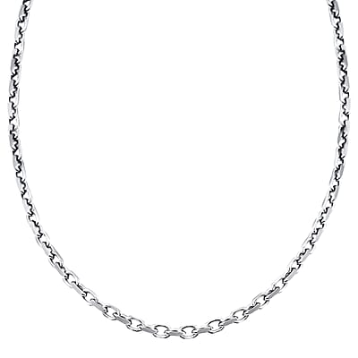 Italian Rolo 4 Lati Forzata Chain Necklace in Rhodium Over Sterling Silver 33.28 Grams 24 Inches