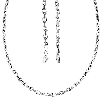 Italian Rolo 4 Lati Forzata Chain Necklace in Rhodium Over Sterling Silver 33.28 Grams 24 Inches