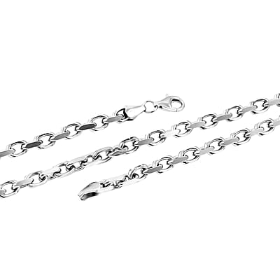 Italian Rolo 4 Lati Forzata Chain Necklace in Rhodium Over Sterling Silver 33.28 Grams 24 Inches