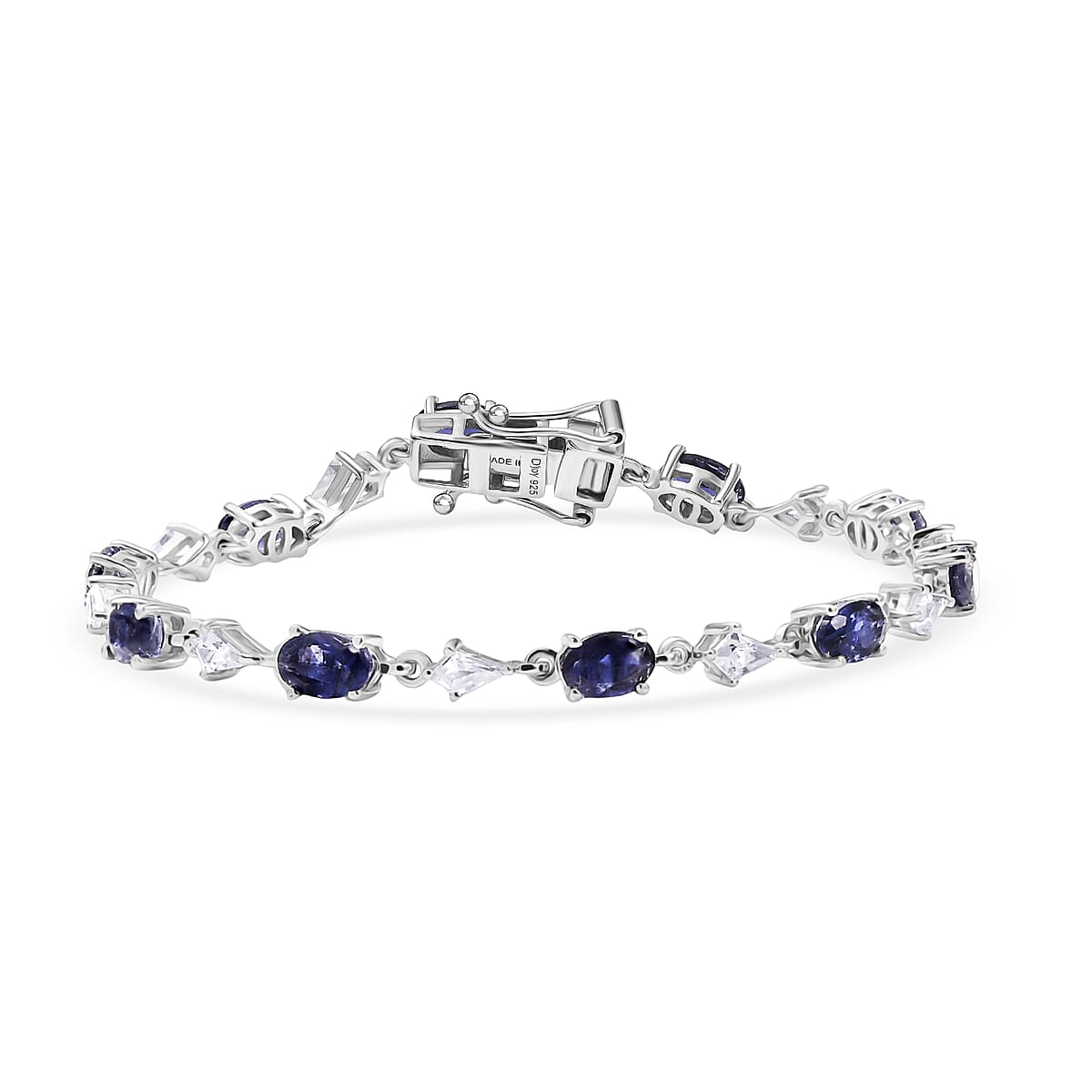 D'Joy Premium Catalina Iolite and White Zircon 5.60 ctw Crown Legacy Bracelet in Rhodium Over Sterling Silver (6.50 In) image number 0