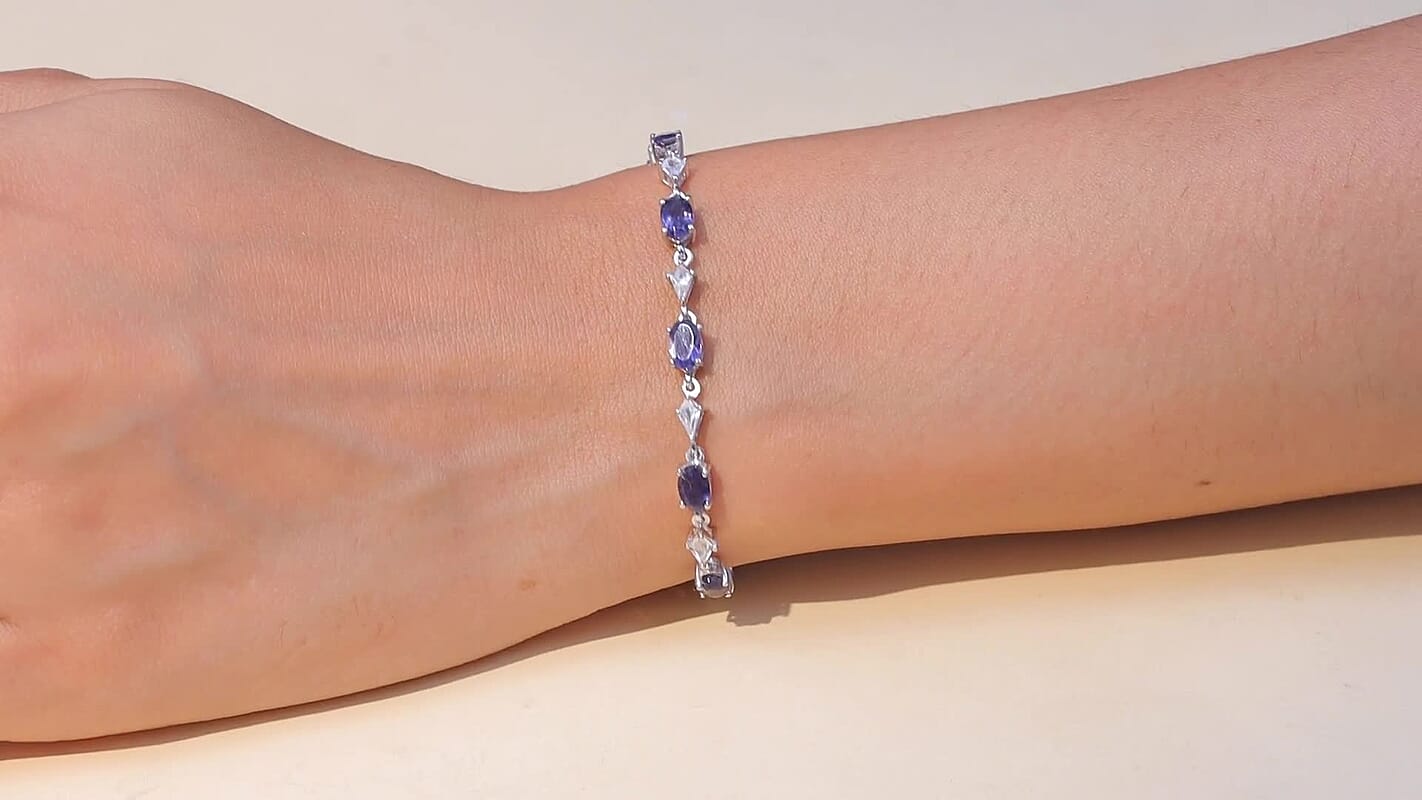 D'Joy Premium Catalina Iolite, White Zircon Bracelet in Rhodium Over Sterling Silver (6.50 In) 5.60 ctw