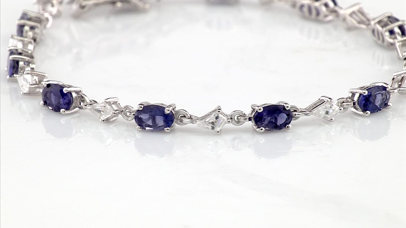 D'Joy Premium Catalina Iolite, White Zircon Bracelet in Rhodium Over Sterling Silver (6.50 In) 5.60 ctw