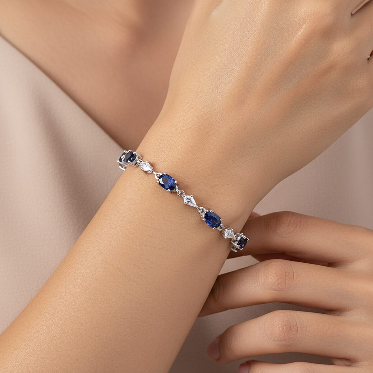 D'Joy Premium Catalina Iolite and White Zircon 5.60 ctw Crown Legacy Bracelet in Rhodium Over Sterling Silver (6.50 In) image number 2