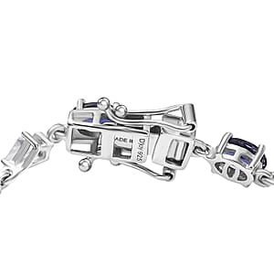 D'Joy Premium Catalina Iolite and White Zircon 5.60 ctw Crown Legacy Bracelet in Rhodium Over Sterling Silver (6.50 In)