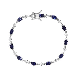 D'Joy Premium Catalina Iolite and White Zircon 6.35 ctw Crown Legacy Bracelet in Rhodium Over Sterling Silver (7.25 In)