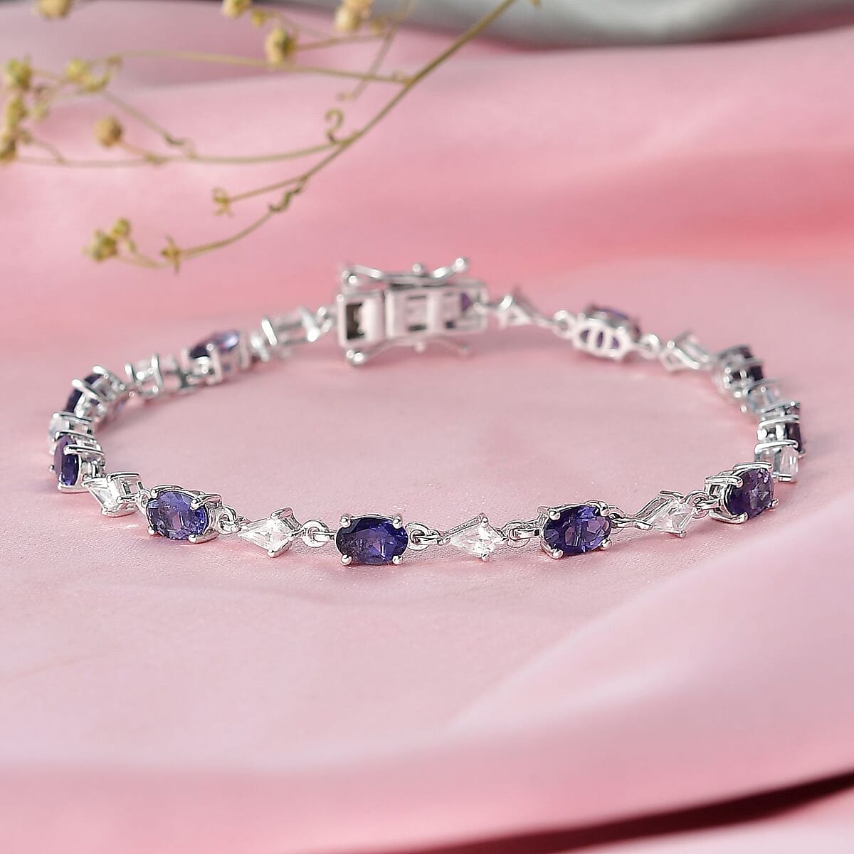 D'Joy Premium Catalina Iolite and White Zircon 6.35 ctw Crown Legacy Bracelet in Rhodium Over Sterling Silver (7.25 In) image number 1