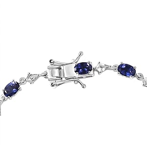 D'Joy Premium Catalina Iolite and White Zircon 6.35 ctw Crown Legacy Bracelet in Rhodium Over Sterling Silver (7.25 In)