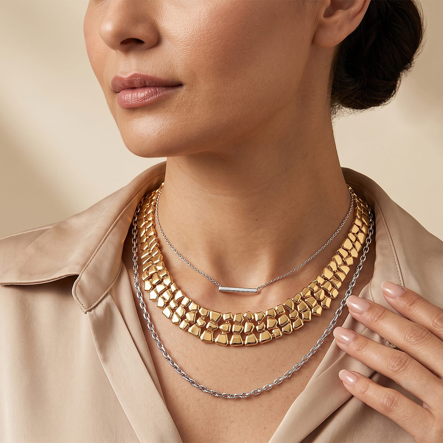 EverTrue Bronzella Collection Woven Curb Link Necklace (18 Inches) in 18K YG Plated Bronze
