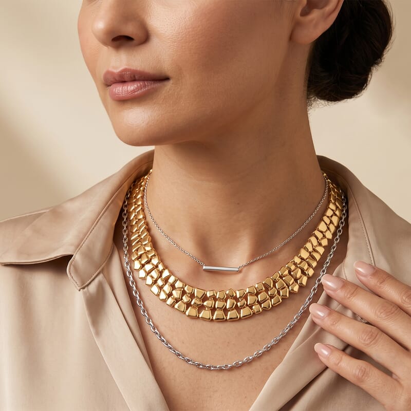 EverTrue Bronzella Collection Woven Curb Link Necklace (18 Inches) in 18K YG Plated Bronze