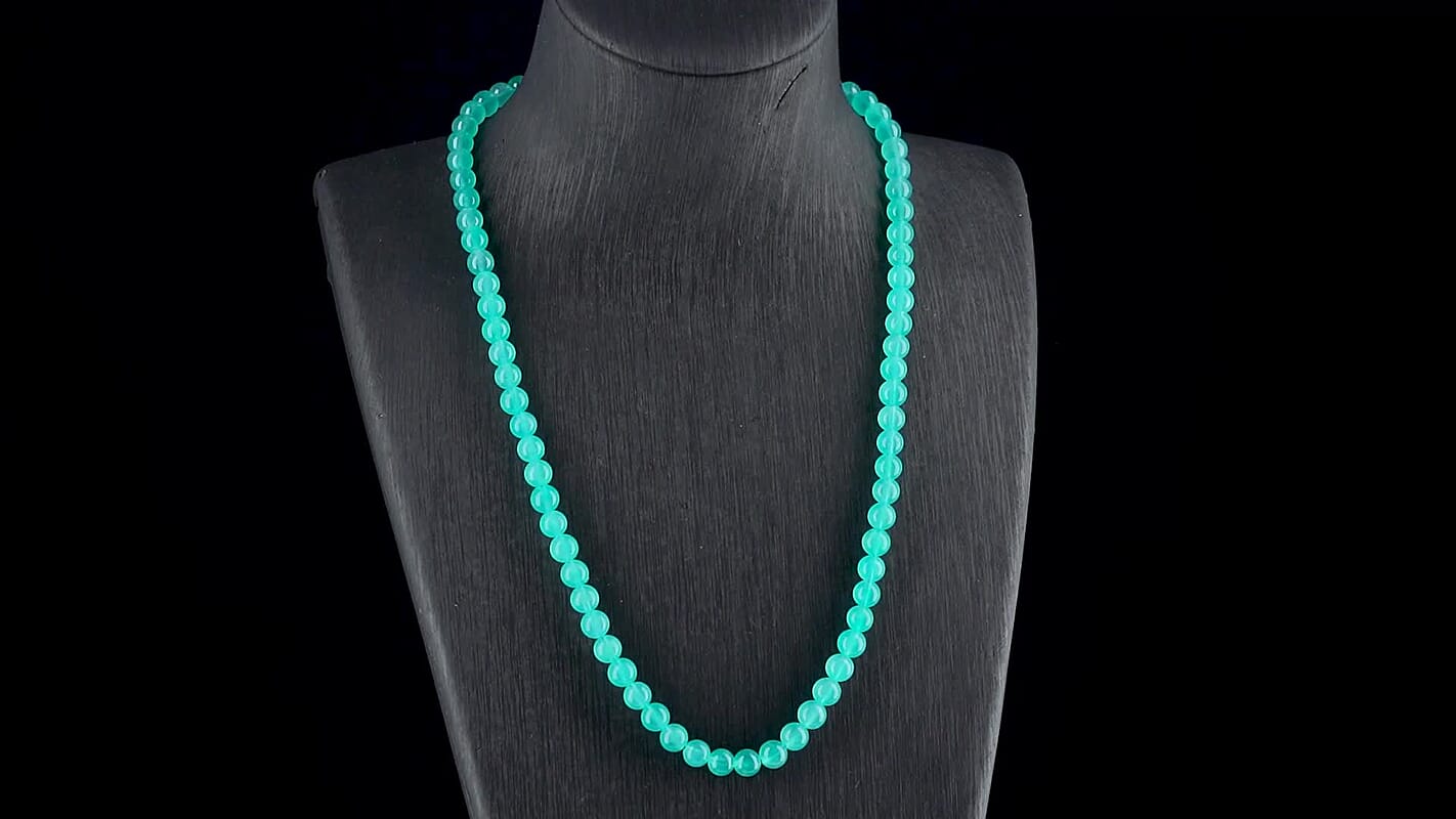 D'Joy Amazonite Beaded 140 ctw Necklace 20 Inches in Rhodium Over Sterling Silver