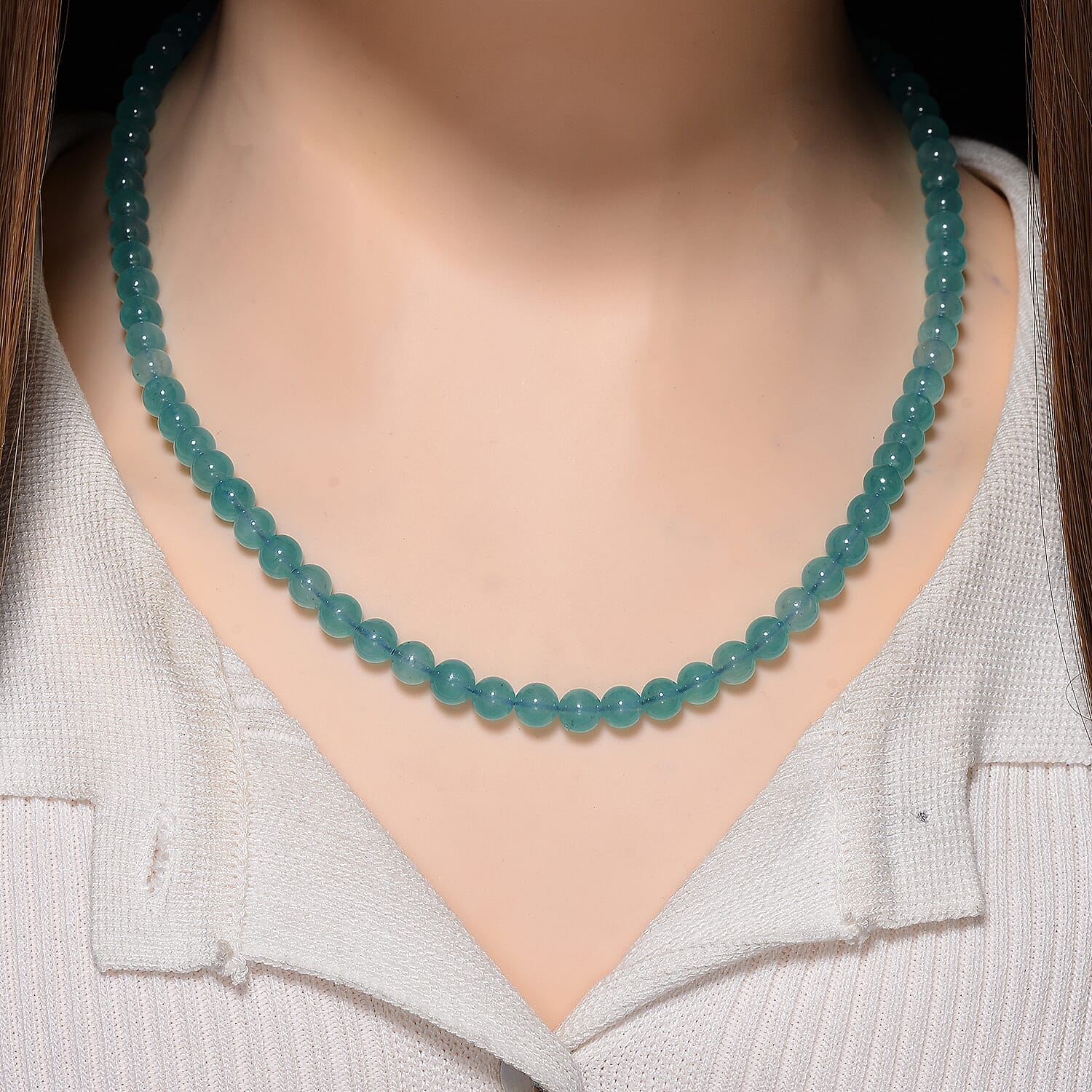 Buy D'Joy Amazonite Beaded 140 ctw Necklace 20 Inches in Rhodium