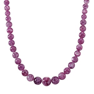 D'Joy Purple Lepidolite Beaded 400 ctw Necklace 20 Inches in Rhodium Over Sterling Silver