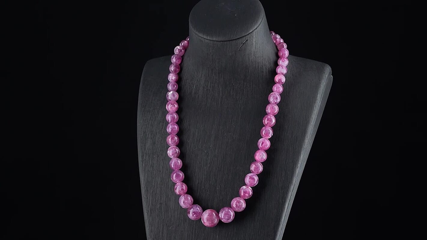 D'Joy Purple Lepidolite Beaded 400 ctw Necklace 20 Inches in Rhodium Over Sterling Silver