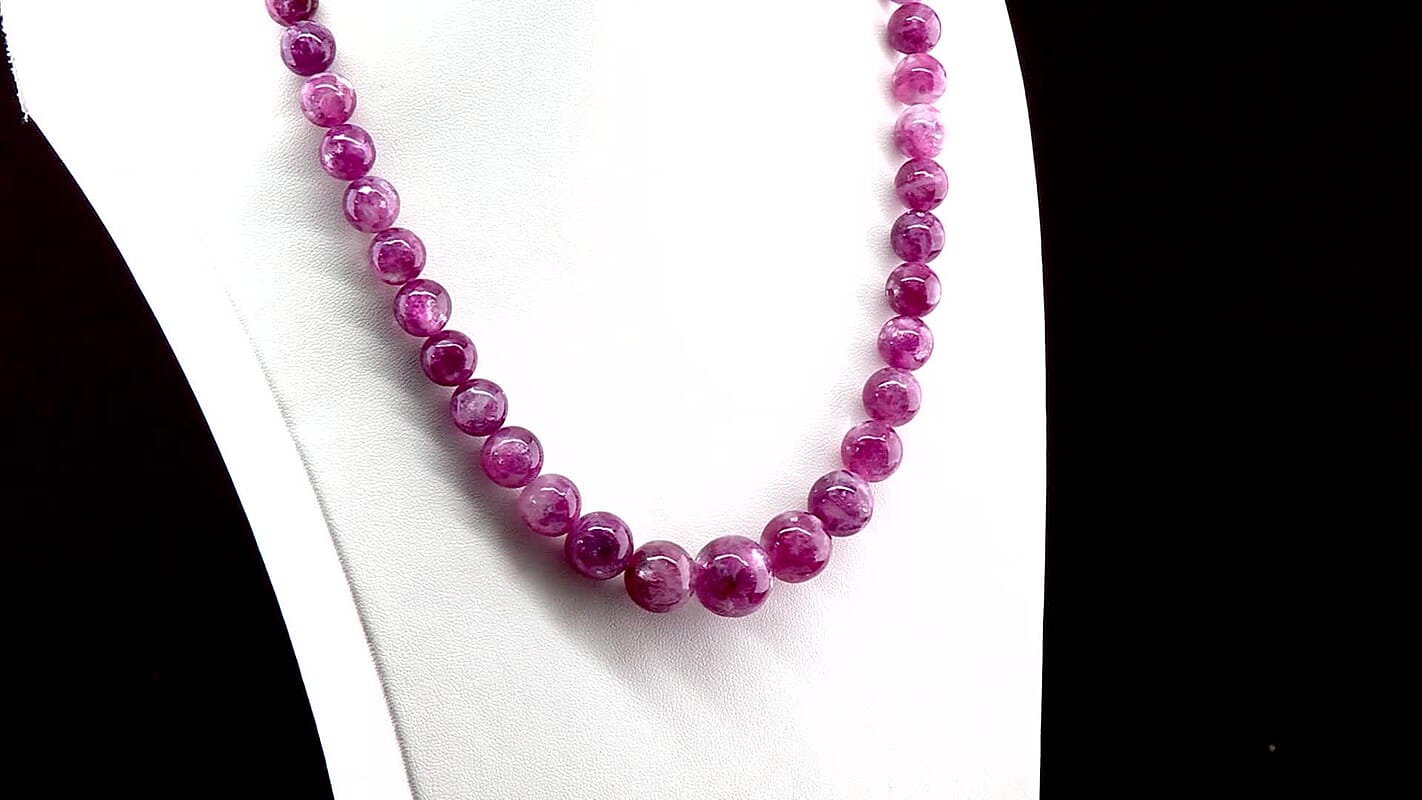 D'Joy Purple Lepidolite Beaded 400 ctw Necklace 20 Inches in Rhodium Over Sterling Silver