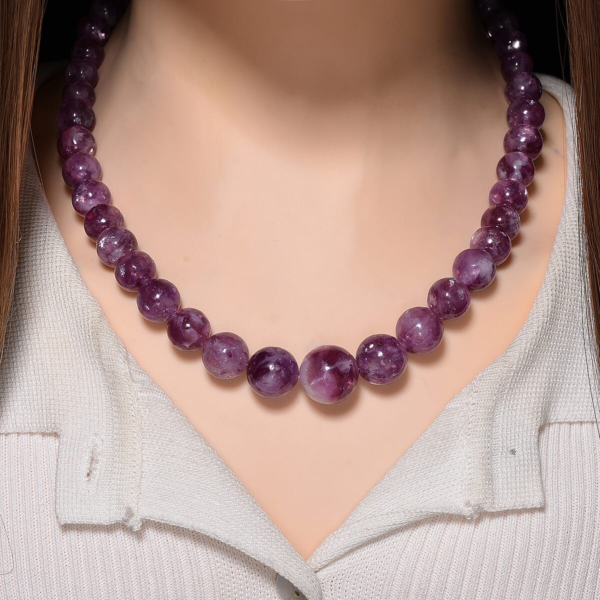 D'Joy Purple Lepidolite Beaded 400 ctw Necklace 20 Inches in Rhodium Over Sterling Silver image number 2