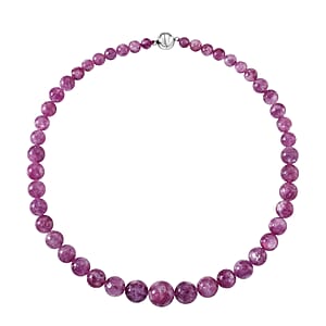 D'Joy Purple Lepidolite Beaded 400 ctw Necklace 20 Inches in Rhodium Over Sterling Silver