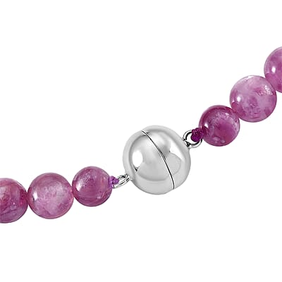 D'Joy Purple Lepidolite Beaded 400 ctw Necklace 20 Inches in Rhodium Over Sterling Silver