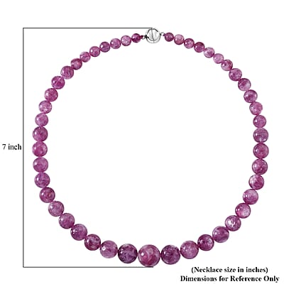 D'Joy Purple Lepidolite Beaded 400 ctw Necklace 20 Inches in Rhodium Over Sterling Silver