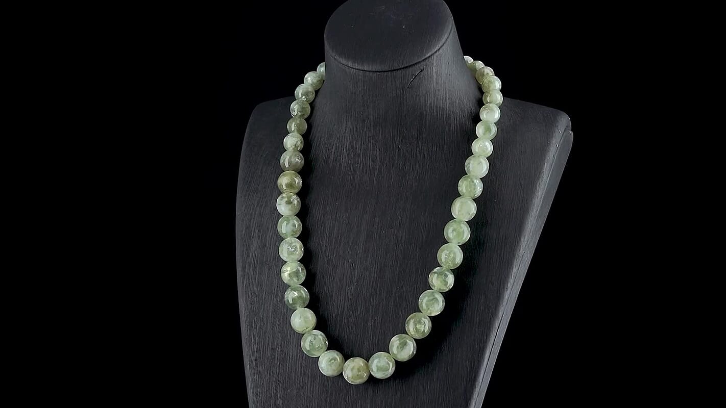 D'Joy Green Lepidolite Beaded 500 ctw Necklace 20 Inches in Rhodium Over Sterling Silver