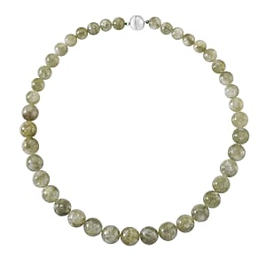 D'Joy Green Lepidolite Beaded 500 ctw Necklace 20 Inches in Rhodium Over Sterling Silver