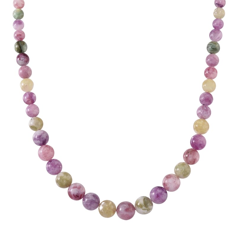 D'Joy Multi Lepidolite Beaded 400.00 ctw Necklace 20 Inches in Rhodium Over Sterling Silver