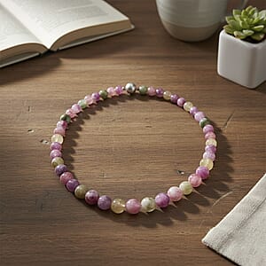 D'Joy Multi Lepidolite Beaded 400.00 ctw Necklace 20 Inches in Rhodium Over Sterling Silver 