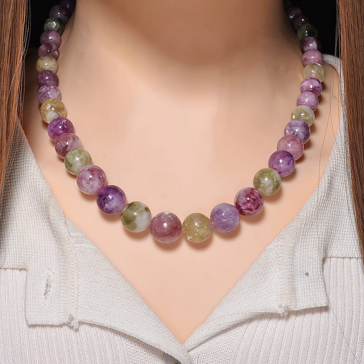 D'Joy Multi Lepidolite Beaded 400.00 ctw Necklace 20 Inches in Rhodium Over Sterling Silver  image number 2
