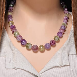 D'Joy Multi Lepidolite Beaded 400.00 ctw Necklace 20 Inches in Rhodium Over Sterling Silver 
