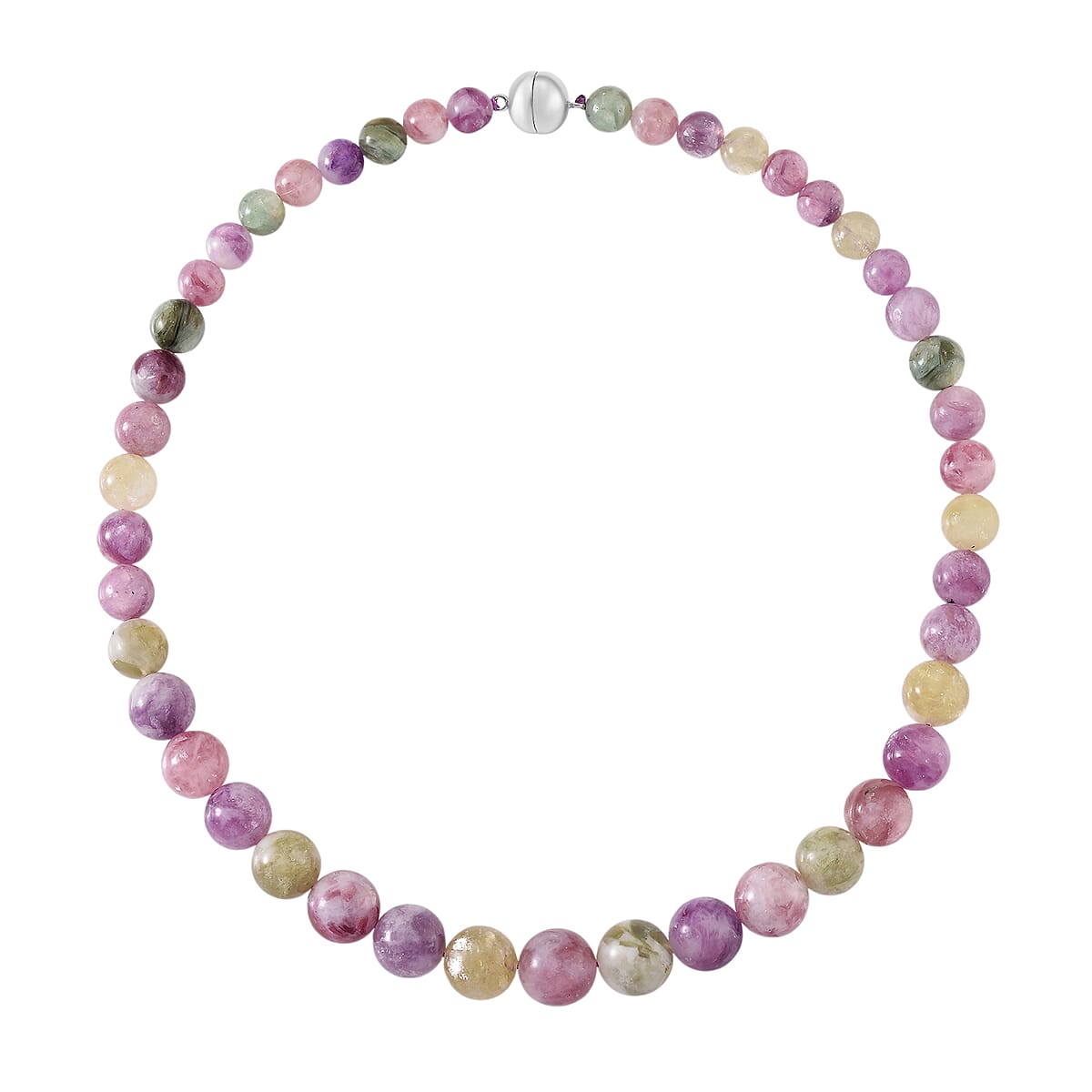 D'Joy Multi Lepidolite Beaded 400.00 ctw Necklace 20 Inches in Rhodium Over Sterling Silver  image number 3