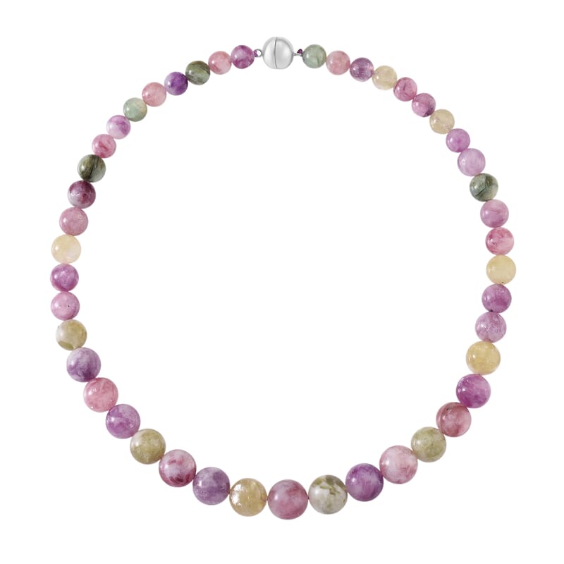 D'Joy Multi Lepidolite Beaded 400.00 ctw Necklace 20 Inches in Rhodium Over Sterling Silver
