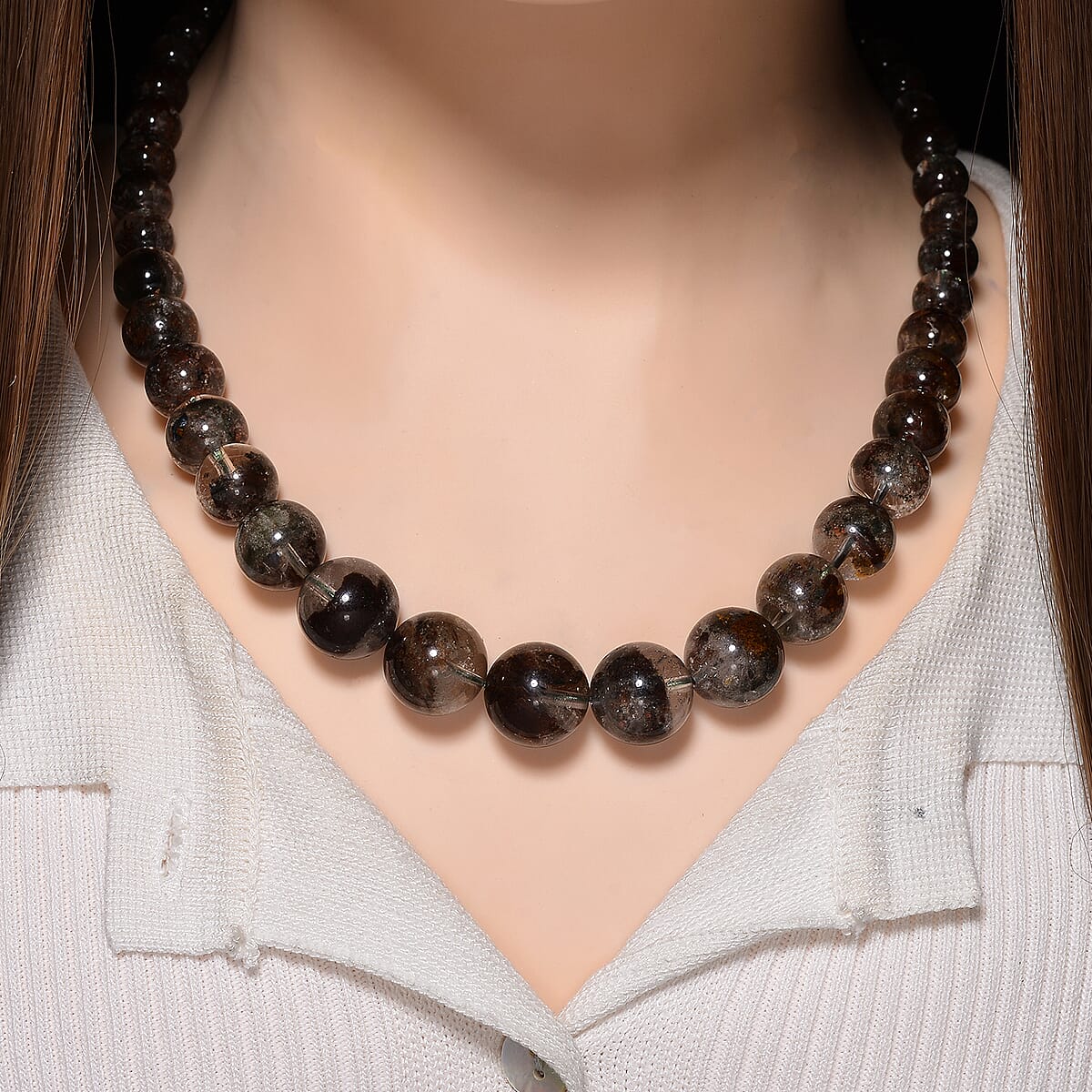 D'Joy Phantom Quartz Beaded 450.00 ctw Necklace 20 Inches in Rhodium Over Sterling Silver  image number 2