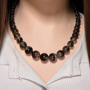 D'Joy Phantom Quartz Beaded 450.00 ctw Necklace 20 Inches in Rhodium Over Sterling Silver 