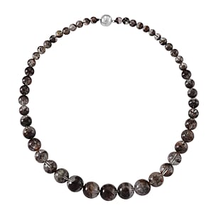 D'Joy Phantom Quartz Beaded 450.00 ctw Necklace 20 Inches in Rhodium Over Sterling Silver 