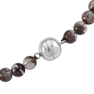 D'Joy Phantom Quartz Beaded 450.00 ctw Necklace 20 Inches in Rhodium Over Sterling Silver