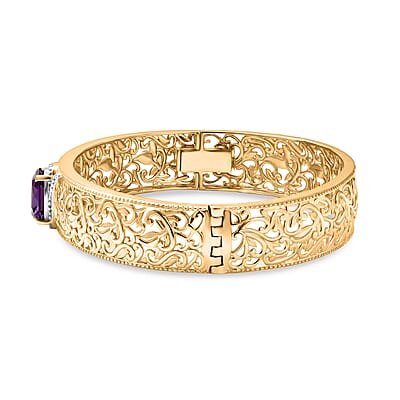 EverTrue Premium African Amethyst 4.60 ctw Bangle Bracelet in 18K YG Plated and Platinum Bond (7.50 In)