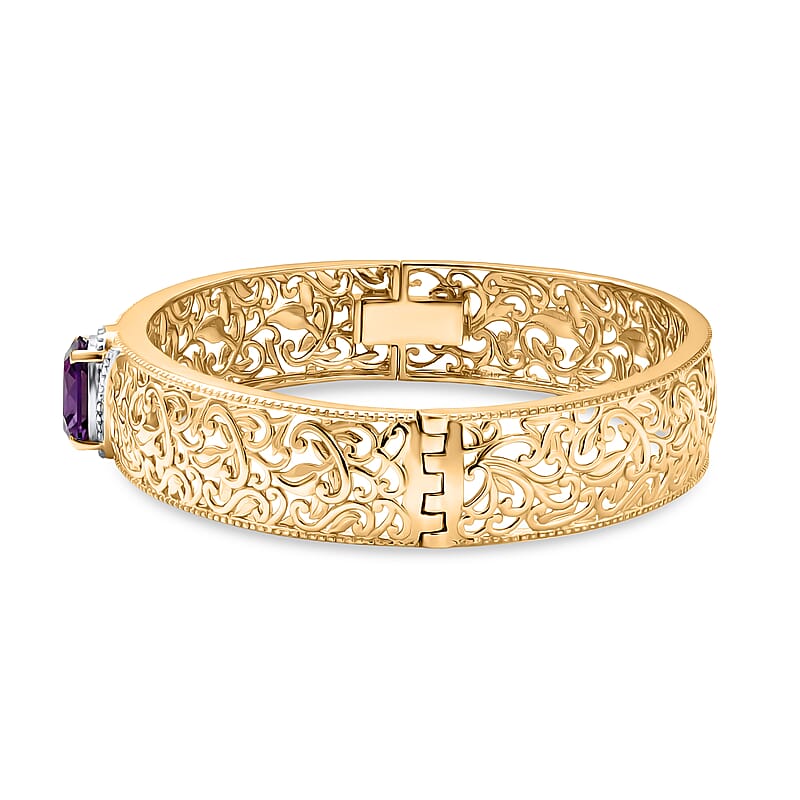 EverTrue Premium African Amethyst 4.60 ctw Bangle Bracelet in 18K YG Plated and Platinum Bond (7.50 In)