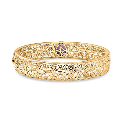 EverTrue Premium African Amethyst 4.60 ctw Bangle Bracelet in 18K YG Plated and Platinum Bond (7.50 In)