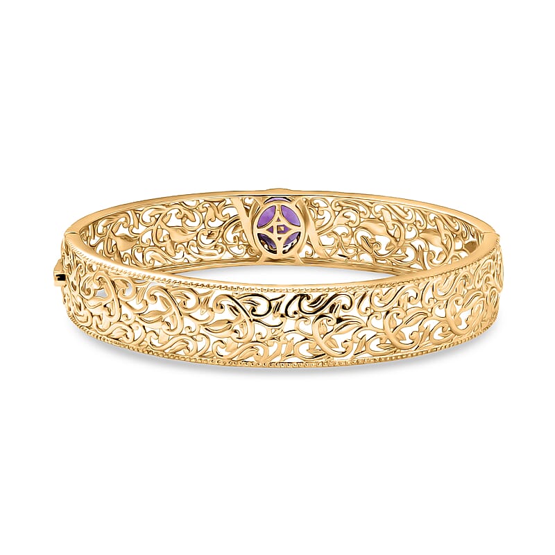 EverTrue Premium African Amethyst 4.60 ctw Bangle Bracelet in 18K YG Plated and Platinum Bond (7.50 In)