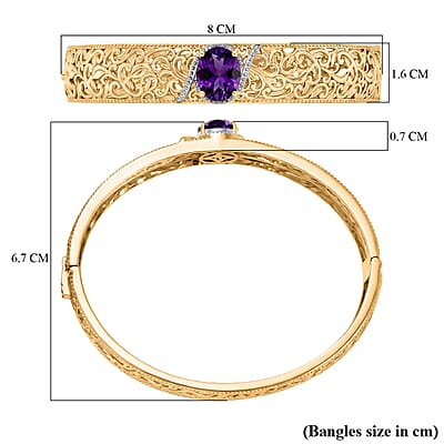 EverTrue Premium African Amethyst 4.60 ctw Bangle Bracelet in 18K YG Plated and Platinum Bond (7.50 In)