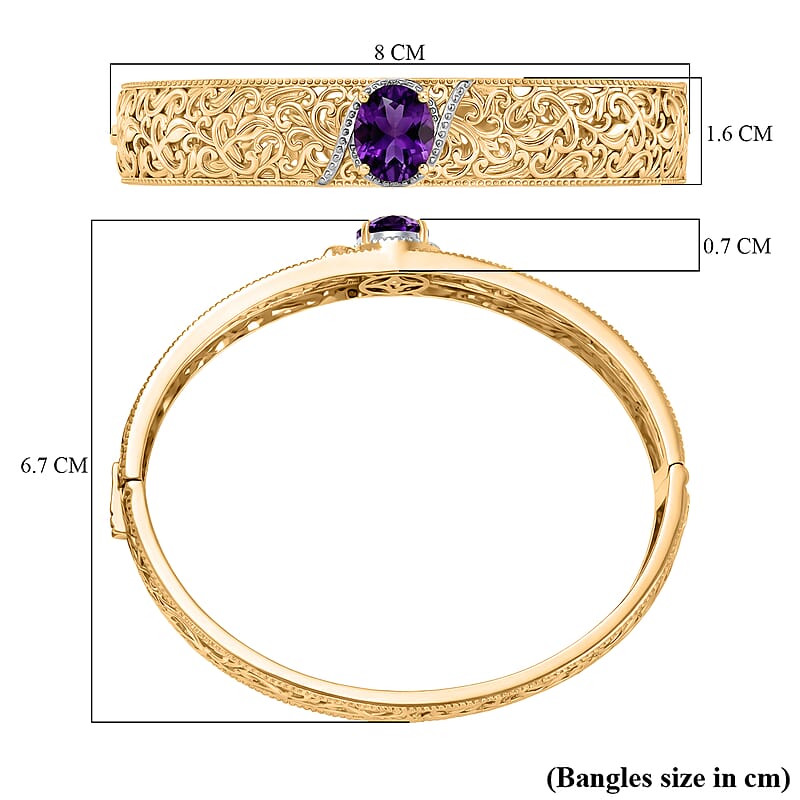 EverTrue Premium African Amethyst 4.60 ctw Bangle Bracelet in 18K YG Plated and Platinum Bond (7.50 In)