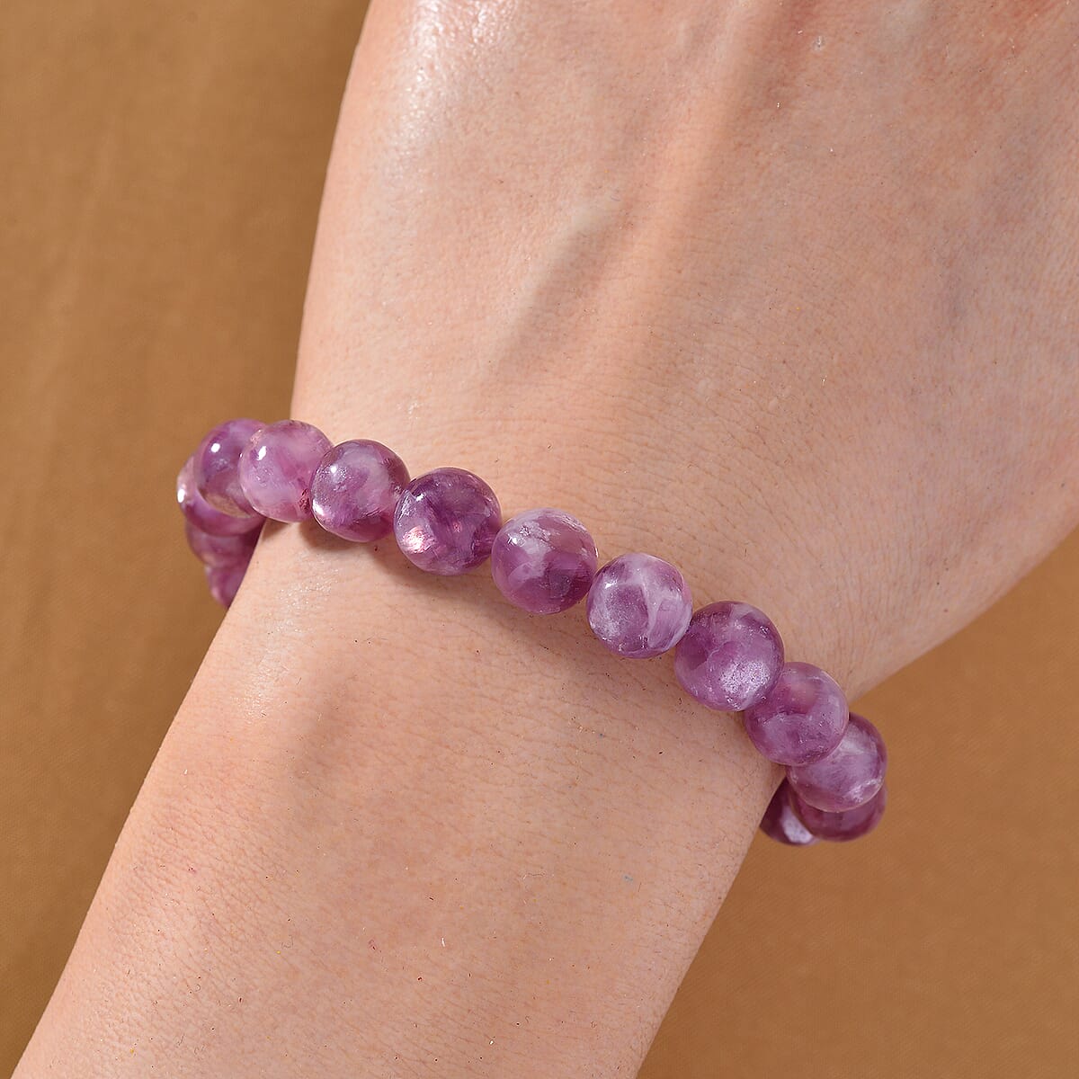 Purple Lepidolite Beaded 100.00 ctw Stretch Bracelet  image number 2