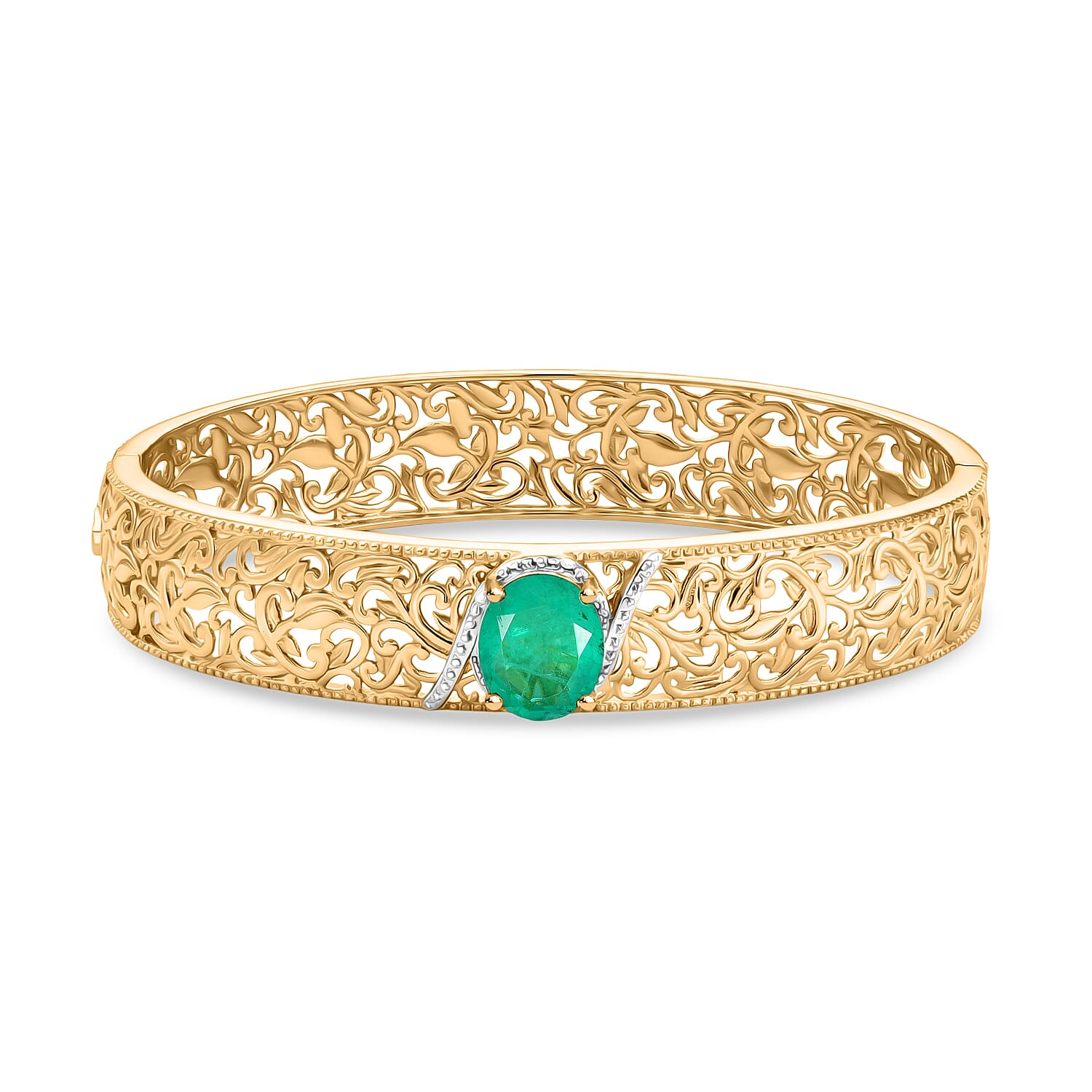EverTrue Emeraldine Quartz (Triplet) 4.90 ctw Bangle Bracelet in 18K YG Plated and Platinum Bond (7.50 In)
