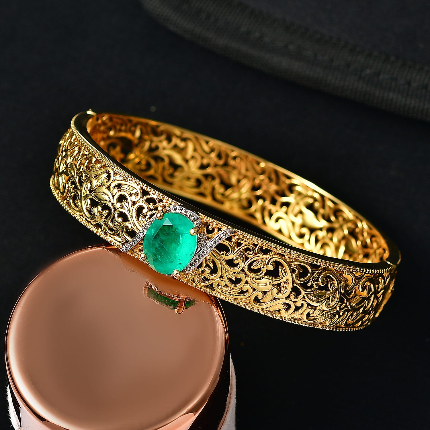 EverTrue Emeraldine Quartz (Triplet) 4.90 ctw Bangle Bracelet in 18K YG Plated and Platinum Bond (7.50 In)