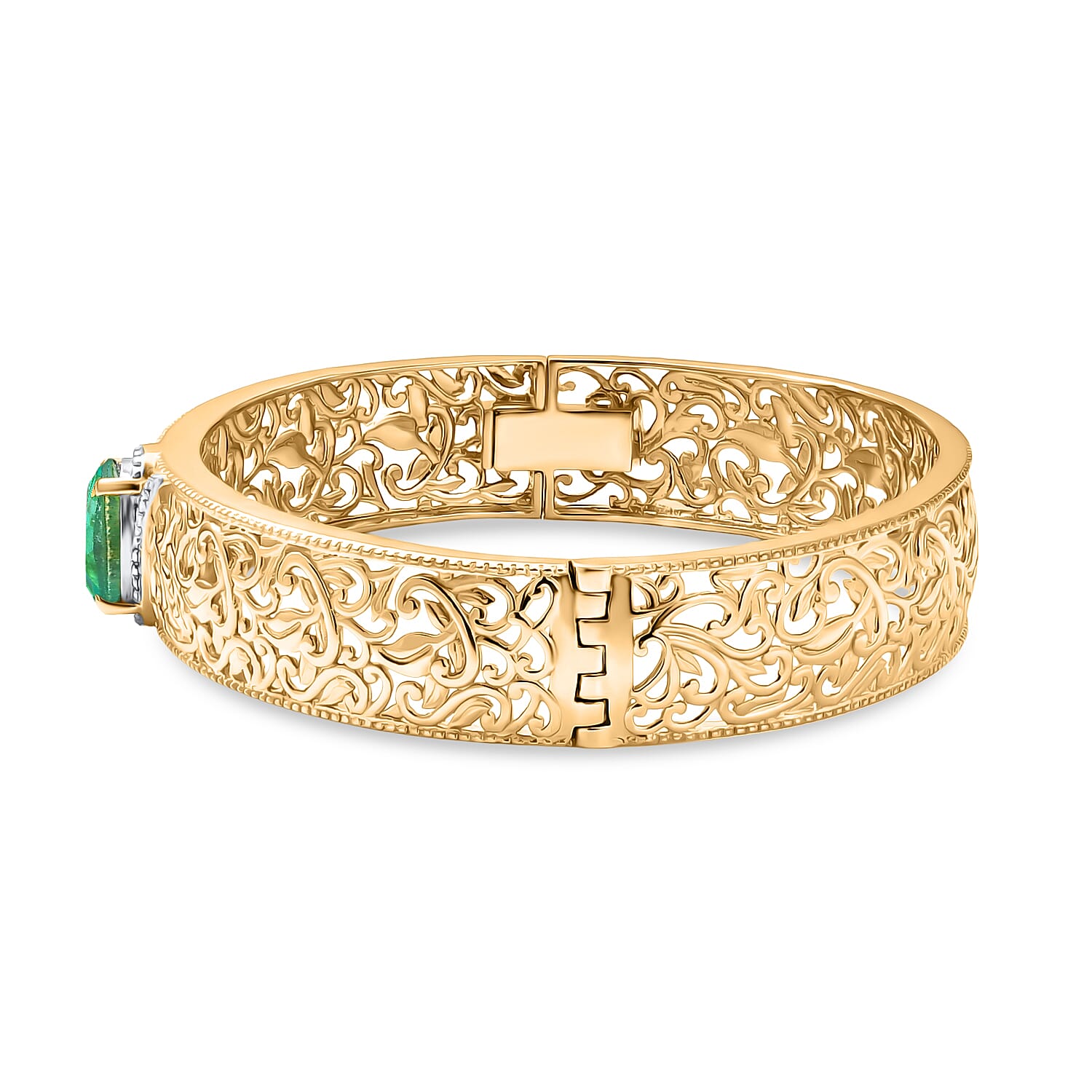EverTrue Emeraldine Quartz (Triplet) 4.90 ctw Bangle Bracelet in 18K YG Plated and Platinum Bond (7.50 In)