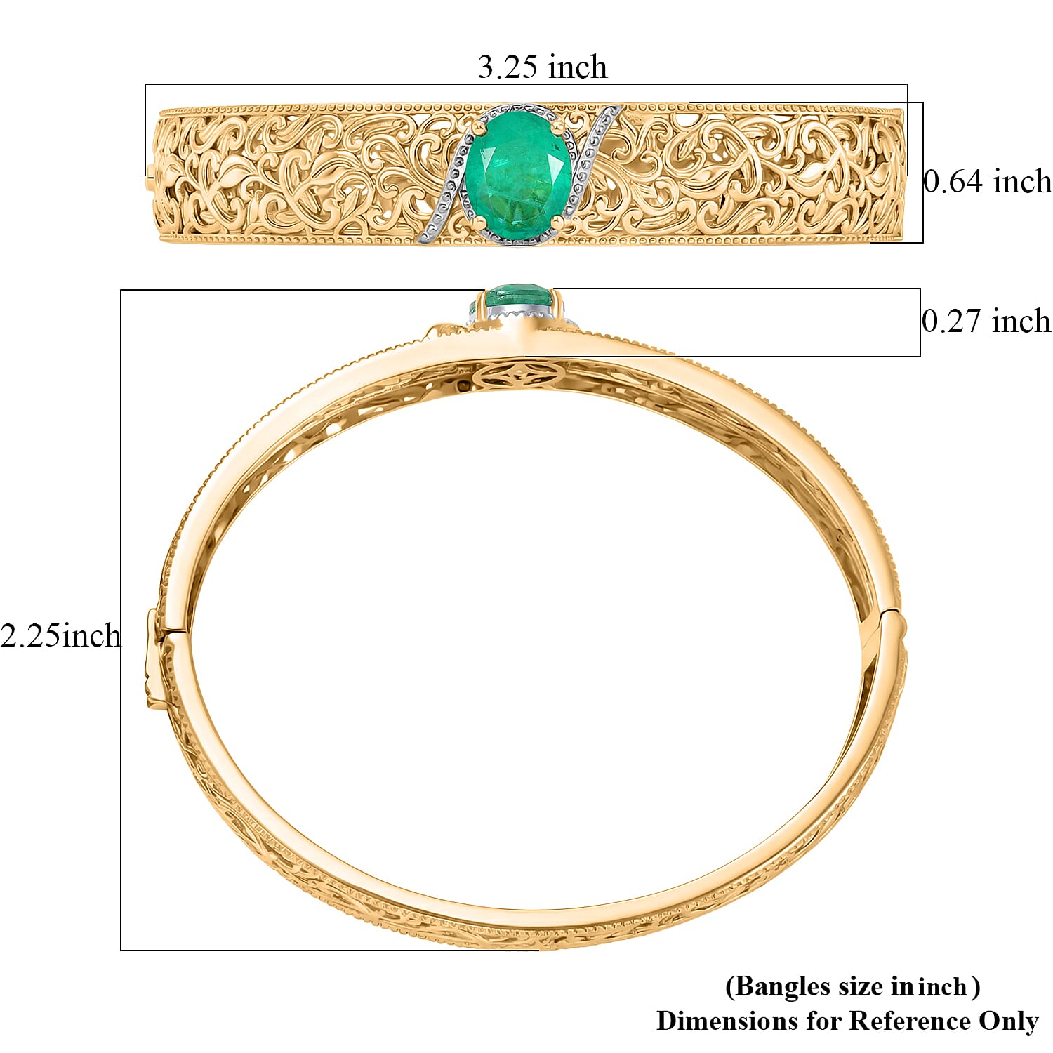 EverTrue Emeraldine Quartz (Triplet) 4.90 ctw Bangle Bracelet in 18K YG Plated and Platinum Bond (7.50 In)
